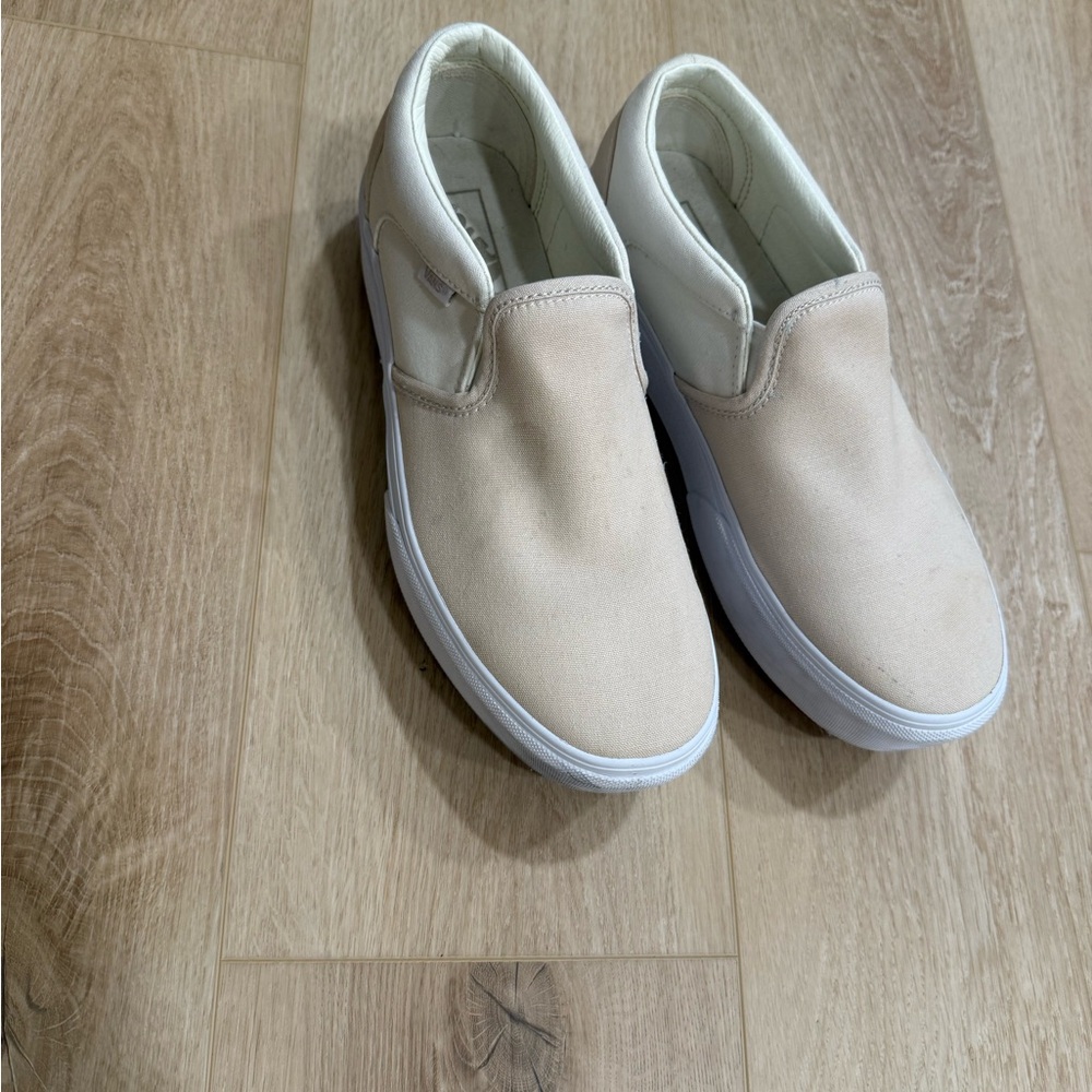 Vans Slip-On Sneakers in Beige and White